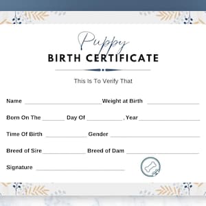 Bearbeitbare Welpen-Geburtsurkunde Vorlage, Hundezüchter Form, Canva, printable Download