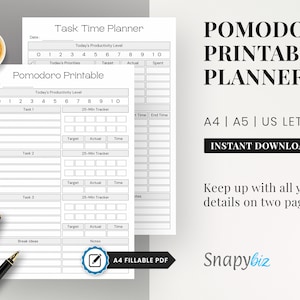 Pomodoro Printable Planner PDF, Pomodoro Timer And Tracker, Productivity Planner, Study Session Planner, Pomodoro Tracker 10 Minutes Planner