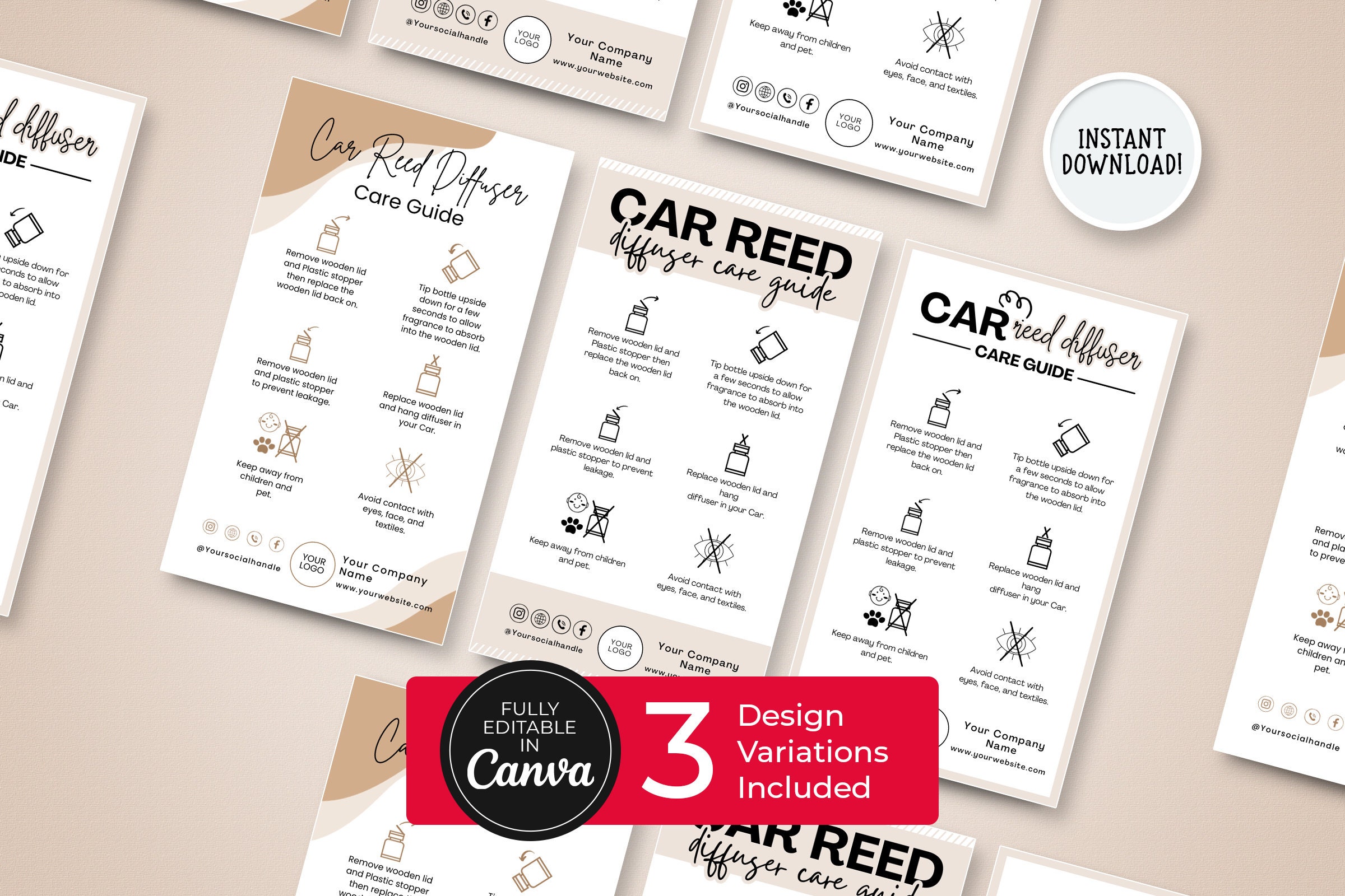 Car Reed Diffuser Care Guide Template,Canva Car Diffuser Care Guide Printable,Car Air Freshener Instructions,Car Diffuser Instructions CC-31