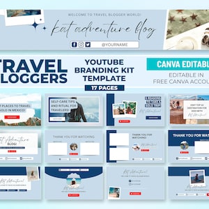 Editable Digital Travel Youtube Branding Kit Canva Template Travel Branding Kit Templates Travel Vlog Templates Travel Graphics Content