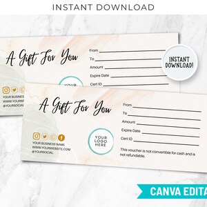 Editable Gift Certificate Template, Printable Gift Voucher, Editable Gift Certificate, Printable Gift Card, Small Business Supplies Add Logo