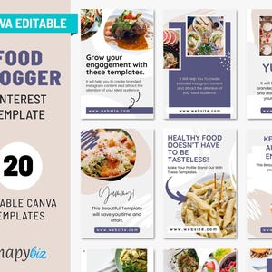 Food Blogger Pinterest Vorlage, bearbeitbare Canva Pins Vorlagen, Pinterest Pin Vorlage Canva Food, Pins Marketingvorlage für Food Blogger