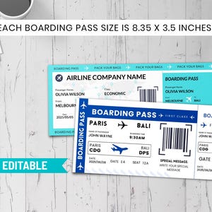 Bali Boarding Pass Template, Editable Bali Indonesia Airline Ticket Canva Templates, Bali Surprise Vacation, Custom Printable Boarding