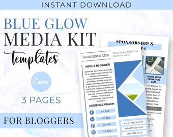 Blue Glow Blogging Media Kit | Printable Media Kit | Media Kit Templates for Bloggers | Blogging Media Kit Canva