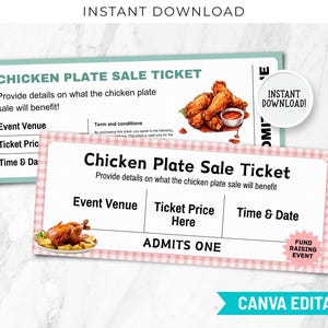 Boleto de venta de platos de pollo, boleto de recaudación de fondos para la venta de platos de pollo, boletos imprimibles para la venta de platos de pollo, plantilla de boleto imprimible BP-278