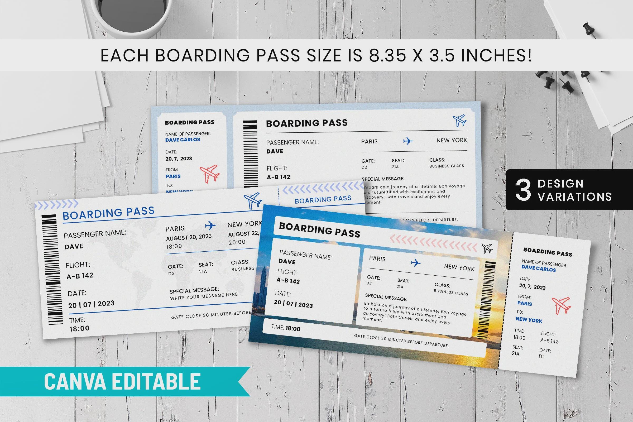 Boding Card Editable Boarding Pass Template, Canva Editable Boarding Pass Surprise ...