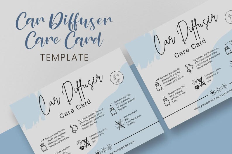 Editable Car Diffuser Care Card Template, Care Instructions for Oil ...