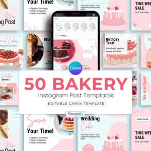Bakery Instagram, Editable Canva Template, Social Media, Food, Cake, Dessert, Bloggers, Digital Marketing Post