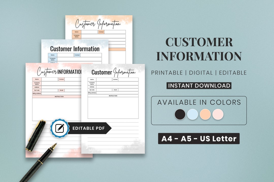 Printable Customer Information Sheet | Direct Sales Planner | Client ...