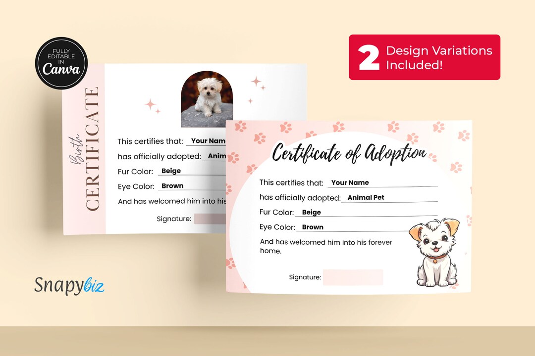 Editable Puppy Certificate Template, Editable Canva Templates ...