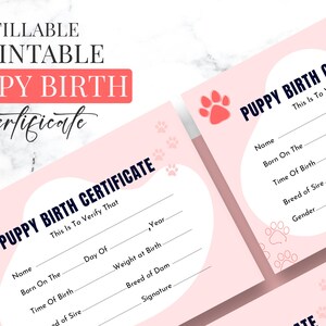 Printable Puppy Birth Certificate Puppy Birth Certificate Template ...