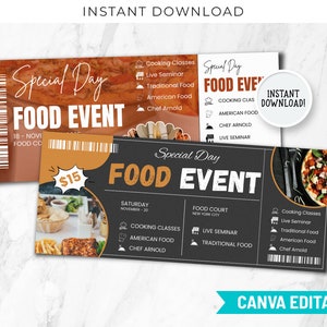 Bearbeitbares Food Event Ticket, Food Ticket Printables, bearbeitbare Essensticketvorlage zum ausdrucken DIY Eventticket, Ticketvorlage Digital BP-277