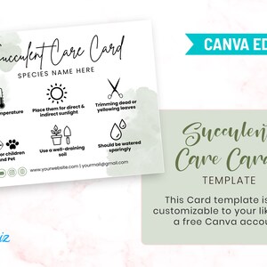 Editable Succulent Care Card Template, Printable Plant Care Guide ...