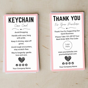 Bewerkbare onderhoudskaartsjabloon sleutelhanger, afdrukbare onderhoudsinstructies sleutelhanger Canva-kaart, aangepaste sleutelhangerverpakking klein visitekaartje CC-48