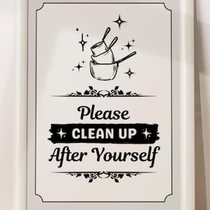 Minimalist Kitchen Cleaning Sign, Airbnb Reminder Wall Art (PDF Download)