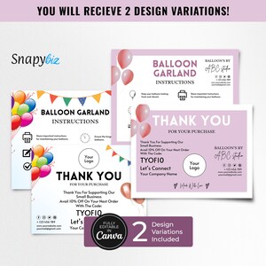Balloon Garland Care Card Template, Editable Canva Templates, Printable Balloon Garland Care Instructions Packaging, Thank You Card CC-266