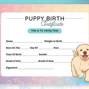 Editable Puppy Birth Certificate Printable, Canva Template, Birth Certificate For Puppies, PDF Customizable Puppy Birth Certificate Breeder