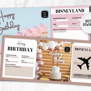 Surprise Trip Birthday Boarding Pass, Editable Canva Template, Printable Vacation Gift