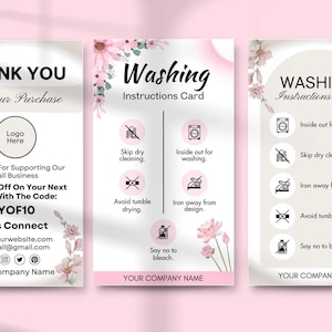 Washing Instructions Care Card, Editable Canva Template, Printable Packaging Insert, Clothing Care Instructions, Small Business Thank You