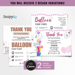 Bearbeitbare Ballonpflegekarte Canva Template Ballonpflegeanleitung Vorlage Druckbare anpassbare Ballonpflegekarte Small Business CC-265