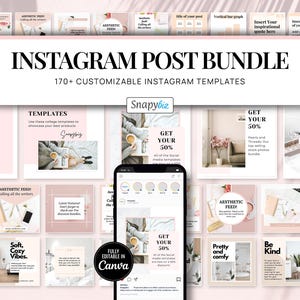 Instagram Templates Bundle, Editable Canva Post Template, Social Media Marketing & Branding Kit, Minimalist IG Theme, Business Templates