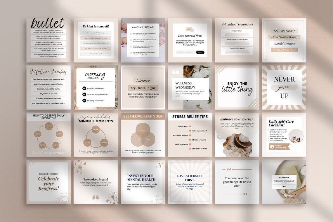 Self Care Templates, Instagram Canva Template, Social Media Content ...