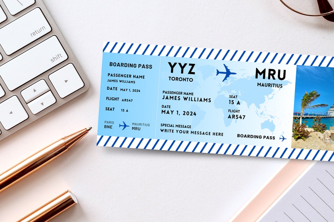 Mauritius Trip Surprise Gift Ticket Printable Template, Canva Template