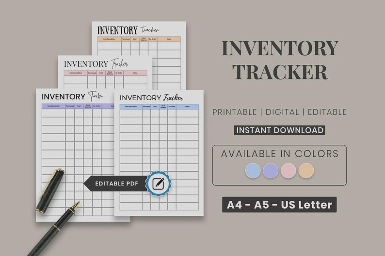 Editable Inventory Printable Planner, Tracker Template PDF, Book Sheet ...