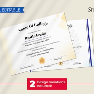Diplôme d'études collégiales personnalisé, modèle entièrement modifiable sur Canva, réplique du diplôme avec sceau d'or, licence Master, téléchargement immédiat CT-227