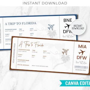 Florida Boarding Pass Gift Ticket Template, Editable Florida Airline Ticket Canva Template, Printable Florida Surprise Trip Reveal Vacation