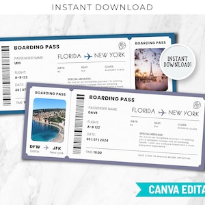 Editable Florida Surprise Trip Reveal Boarding Pass Ticket Template, Printable Florida Airline Ticket Canva Templates, Florida Birthday Gift
