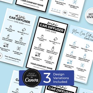 Modèle de carte modifiable d&#39;entretien de mini diffuseur de voiture, cartes d&#39;entretien imprimables de diffuseur de voiture de petite entreprise, modèle imprimable, pdf instantané, CC-03-SB