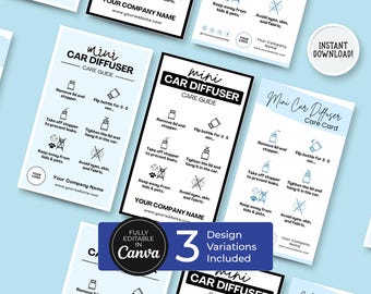 Editable Mini Car Diffuser Care Card Template, Printable Small Business Car Diffuser Care Cards, Printable Template, Instant Pdf, CC-03-SB