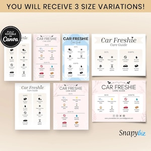 Editable Car Freshie Care Card Template | Printable Aroma Instruction Guide Insert