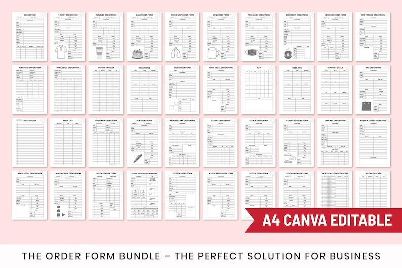 Printable Order Form Template Bundle, Wedding Cake Small Business, A4 ...