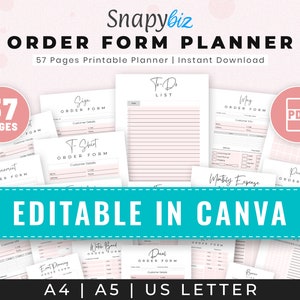 Editable Order Form Bundle Canva Template, TShirt, Tumbler Editable Canva Template, Printable Small Business Custom Order Form Template