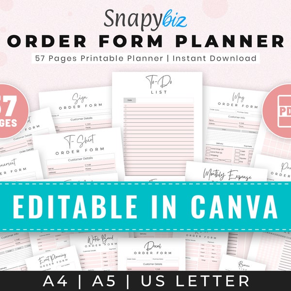 Editable Order Form Bundle, TShirt, Tumbler, Editable Canva Template, Printable Small Business Forms, Custom Order Form