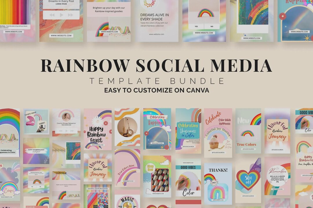 Editable Rainbow Social Media Canva Templates Bundle, Instagram Post ...