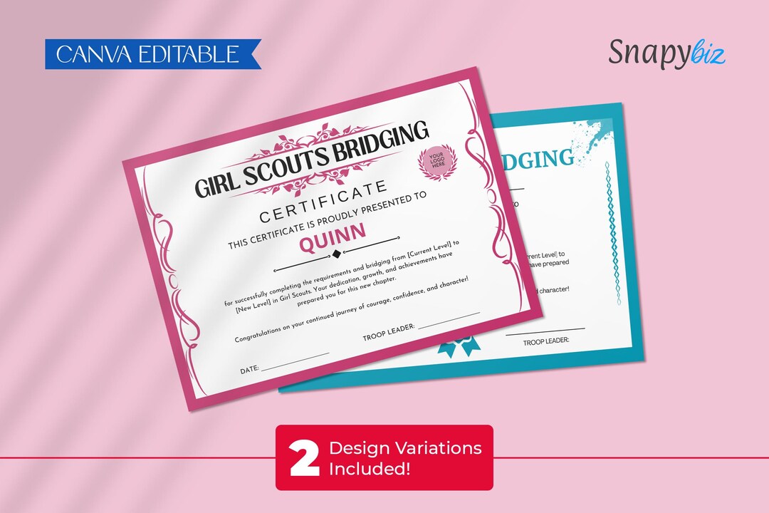 Girl Scout Bridging Certificate, Daisy to Brownie, Brownie to Junior ...
