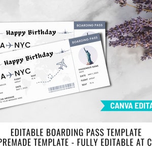 Editable Birthday Party Boarding Pass Invitation, Printable Flight Ticket Invite, Canva Designs, Canva Templates