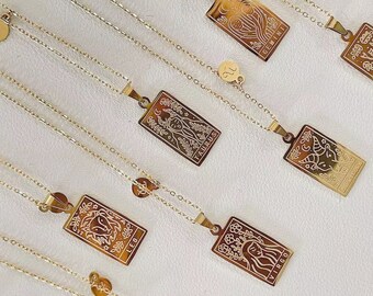 Zodiac Sign Tarot Card Deck Necklace, GOLD FILLED Necklace, Horoscope Pendant Necklace, Astrology Constellation Necklace, Gift For Her,