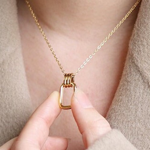 Gold Rectangle Charm Necklace 18K Gold Filled Pendant Etsy