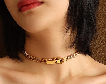 18K GOLD FILLED Choker Collar Necklace, Buckle Chain Necklace, Gold Neck Cuff, Choker Necklace, Minimalist Gold Necklace, Gold Necklace