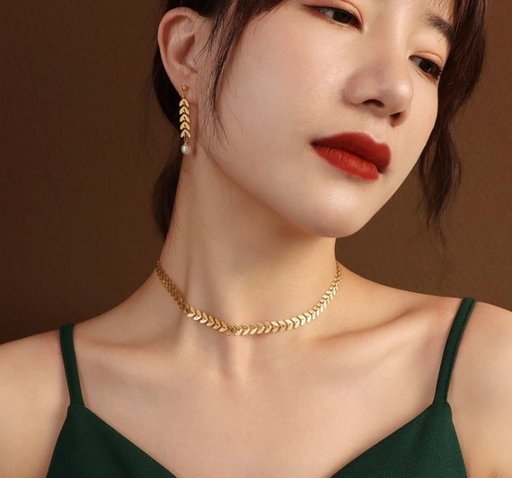 18K GOLD FILLED Choker Collar Necklace 