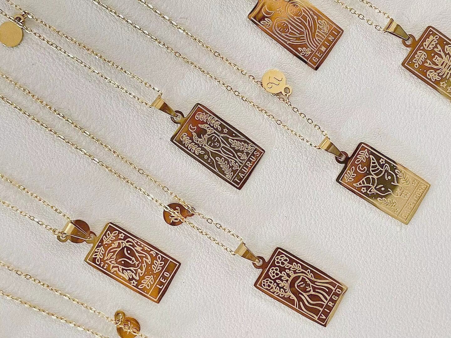 Zodiac Sign Tarot Card Deck Necklace, GOLD FILLED Necklace, Horoscope…