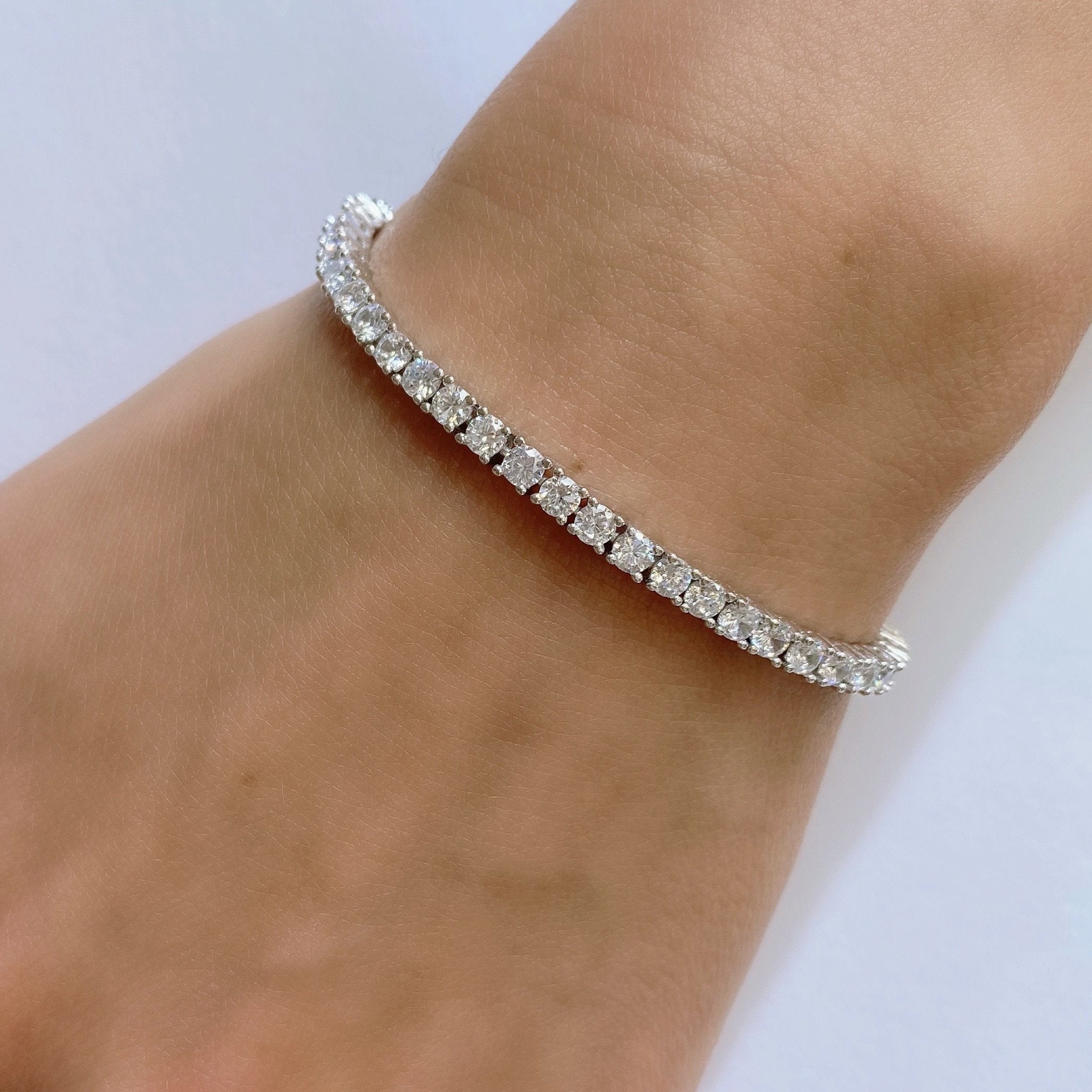 925 Sterling Silver Baguette Round Cubic Zirconia Cz Bracelet 7 Inch Fine Jewelry For Women Gifts For Her 