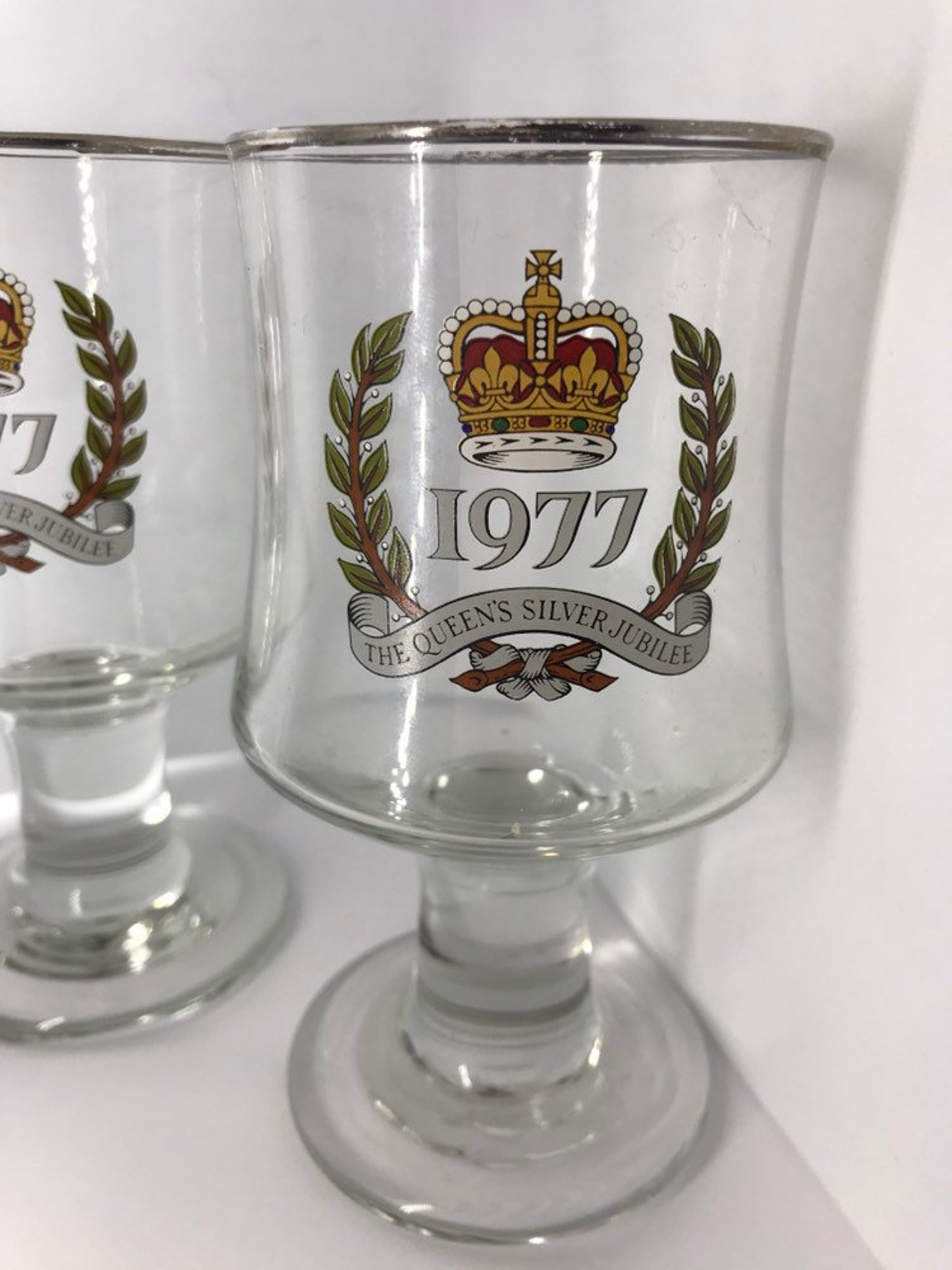 Queens Silver Jubilee 1977 Glass Goblets pair Medium size | Etsy