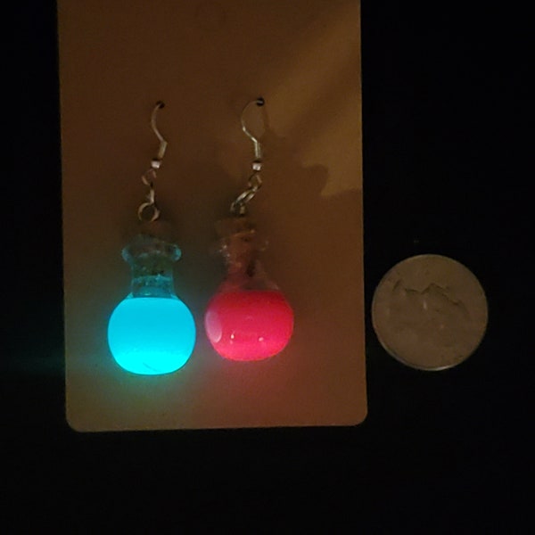 Glow in the dark Potion Bottle Earrings (Clip ons available)
