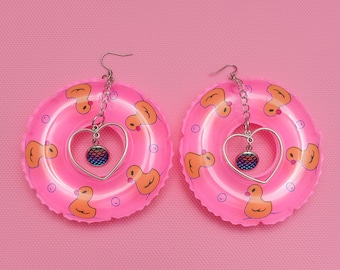 Boucles d'oreilles gonflables, boucles d'oreilles canard en caoutchouc, boucles d'oreilles sirène, boucles d'oreilles pendantes kawaii, rose kawaii, mode decora, boucles d'oreilles coeur -10198