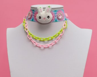 Bunny Choker, Kawaii Pastels Choker, Kawaii Choker, Pastel Choker, Kawaii Bunny, Harajuku Necklace, Fairy Kei, Decora Fashion - 10297